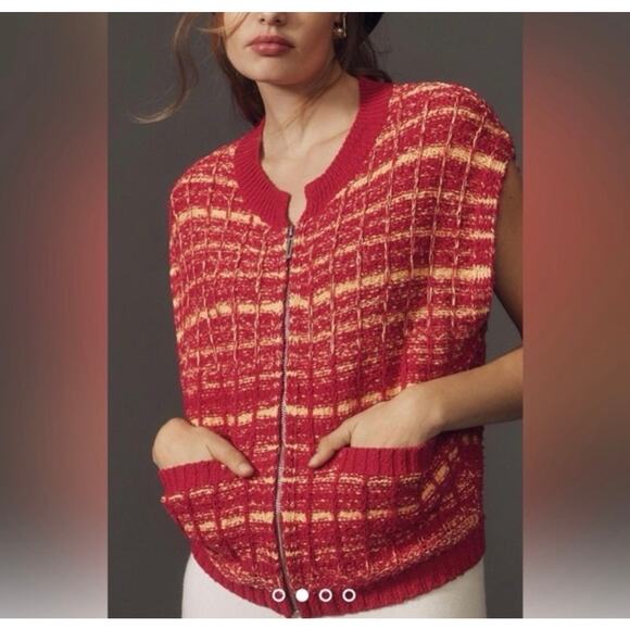 Anthropologie Maeve Tweed Sleeveless Full Zip Sweater Vest Large - Picture 1 of 5